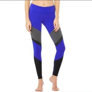 Alo Yoga Blue Black Gray Colorblock Mesh Sheila Leggings Medium